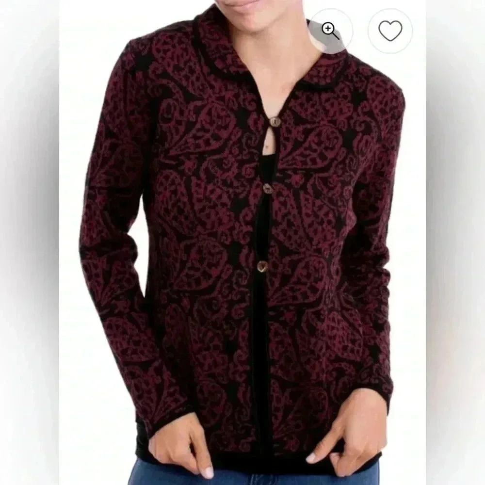 NWT NOVICA Alpaca Blend Cardigan with Burgundy Paisley Motifs Womens L